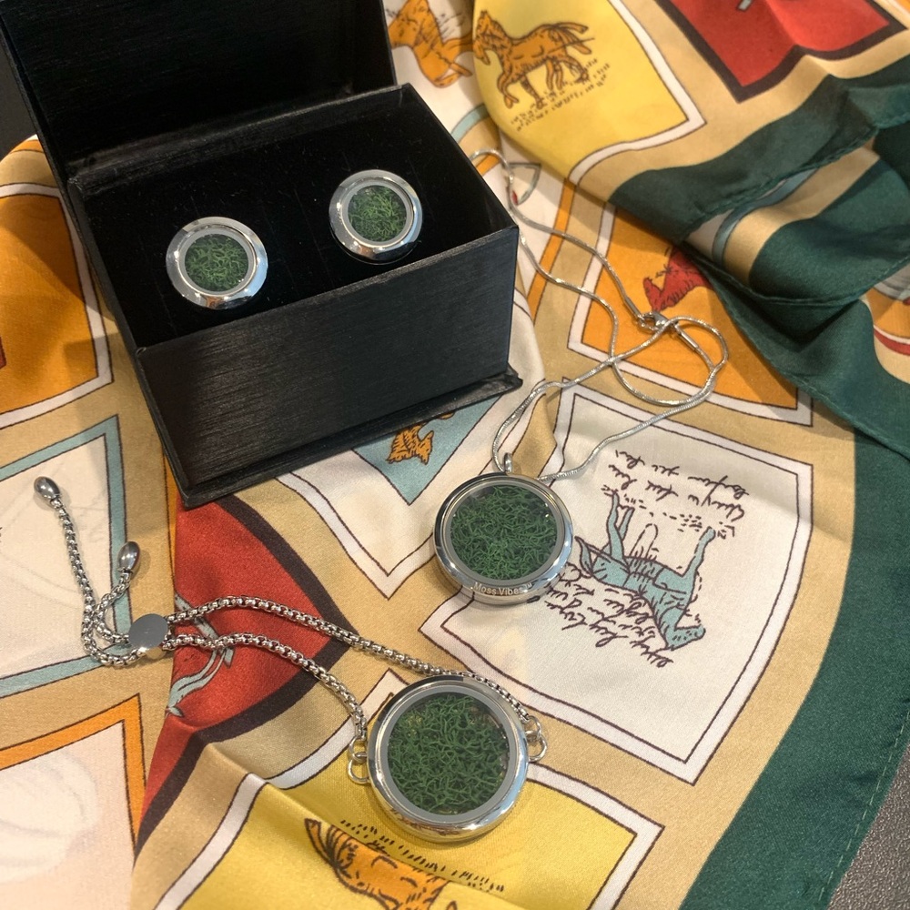 113. Cufflinks Stainless Steel Moss Jewelry Forest Green